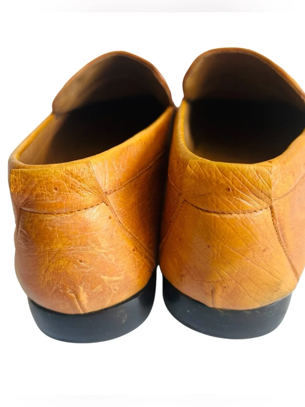 Mezlan Cognac Ostrich Leather Slip-On Loafers